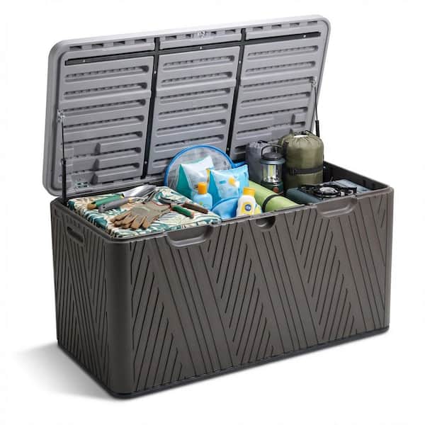 Aoodor 85 Gal. Medium Brown Plastic Resin Outdoor Storage Deck Box