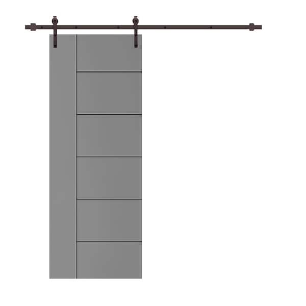 CALHOME Modern Classic 18 in. x 80 in. Light Gray Stained Composite MDF Paneled Sliding Barn Door with Hardware Kit