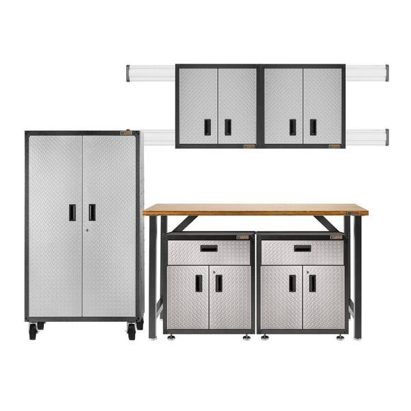 Gladiator Ready to Assemble 66 in. H x 103 in. W x 20 in. D Steel Garage Cabinet Set in Silver Tread (6-Pieces)