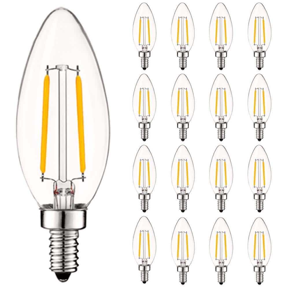 Luxrite 4W E12 Vintage Candelabra Dimmable LED Light Bulbs, 40W Equivalent 400 Lumens, 4000K Cool White, Blunt Tip, 16-Pack
