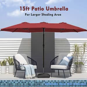 15 ft. Market Patio Umbrella 2-Side in Red with Mobile Base