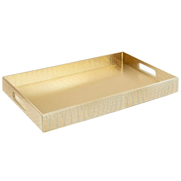 18 in. x 12 in. Gold Rectangle Alligator Faux Leather Decorative