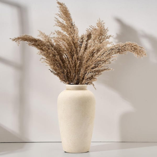 Unbranded 11 in. White Round Ceramic Decorative Farmhouse Tall Vase for Home Decor, Living Room, Shelf Decor, Enterway, Wedding