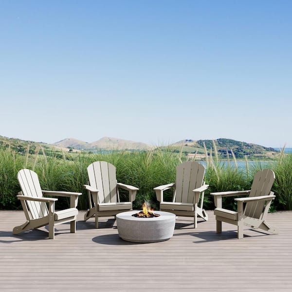 Laguna 4-Pack Fade Resistant Outdoor Patio HDPE Poly Plastic Classic Folding Adirondack Chairs in Sand
