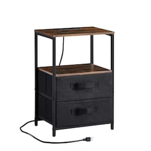 15.75 in. W x 11.8 in. D x 24.2 in. H Brown Steel Linen Cabinet with USB Port and Fabric Bags