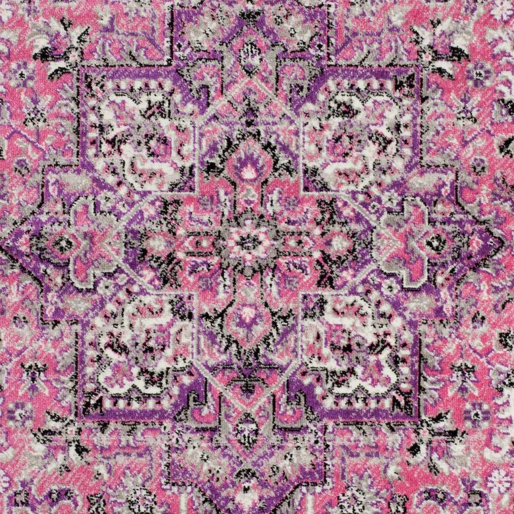 Ivory and Pink Floral Hand-Knotted Round Synthetic Rug