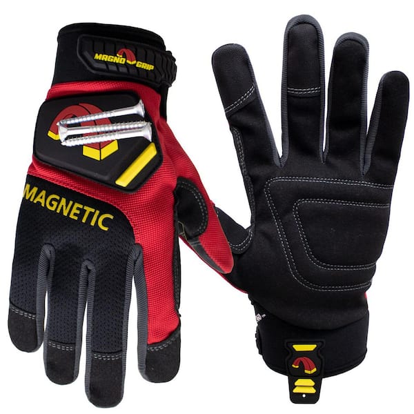 MagnoGrip Pro Performance Work Glove with Integrated Magnetic Storage, Red, Medium