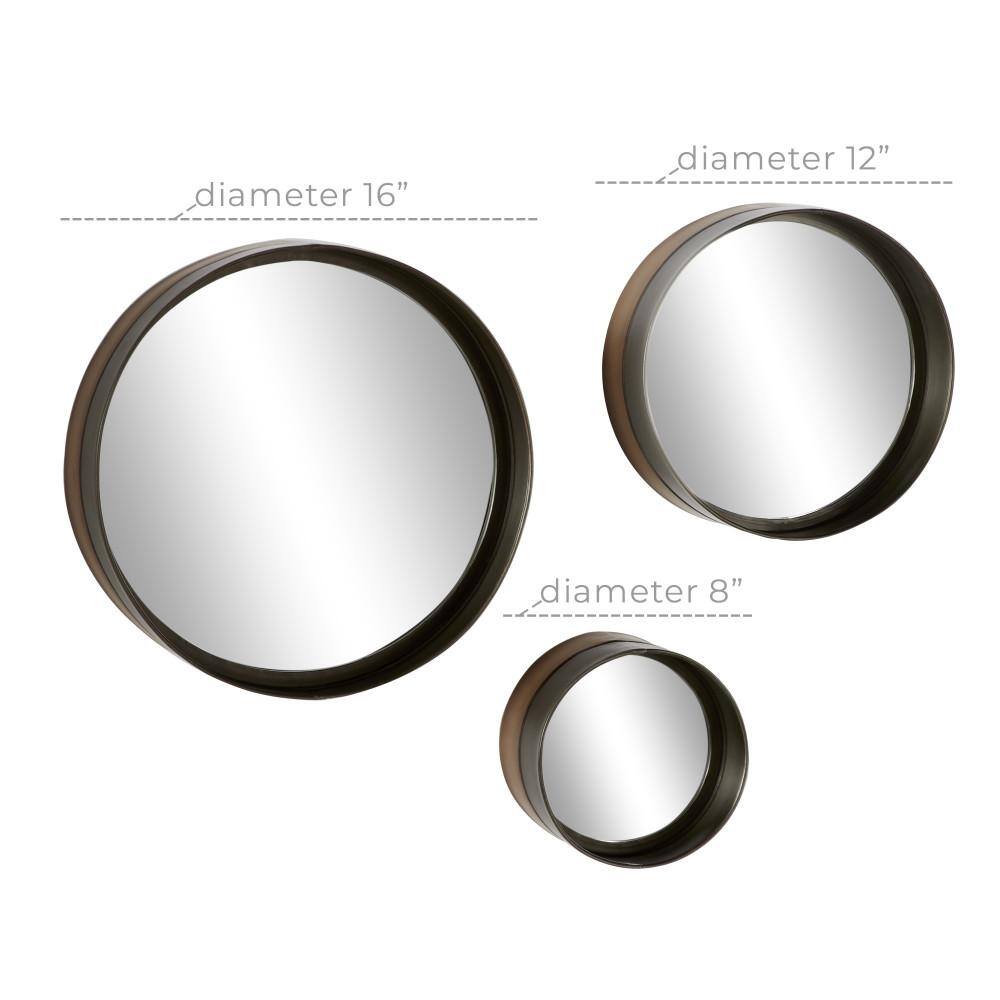 Set of 3 Round Bronze and Wood Wall Mirrors
