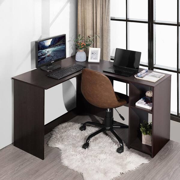 l shaped desk dark brown