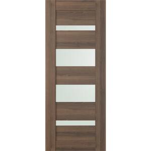 Vona 07-01 30 in. x 79.375 in. No Bore 4-Lite Frosted Glass Pecan Nutwood Wood Composite Interior Door Slab