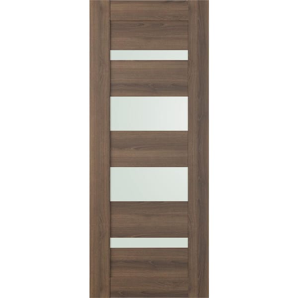 Belldinni Vona 07-01 28 in. x 83.25 in. No Bore 5-Lite Frosted Glass Pecan Nutwood Solid Composite Wood Interior Door Slab