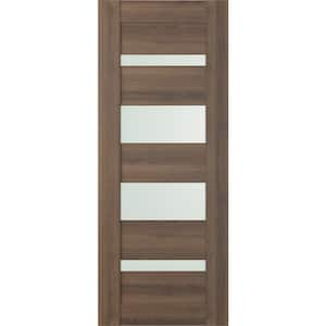 Vona 07-01 36 in. x 96 in. No Bore 5-Lite Frosted Glass Pecan Nutwood Composite Wood Interior Door Slab