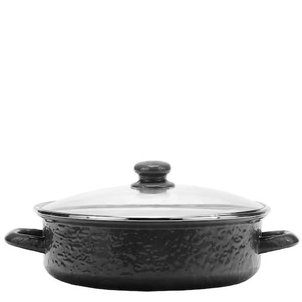 Golden Rabbit Solid Black 3 qt. Enamelware Saute Pan with Glass Lid