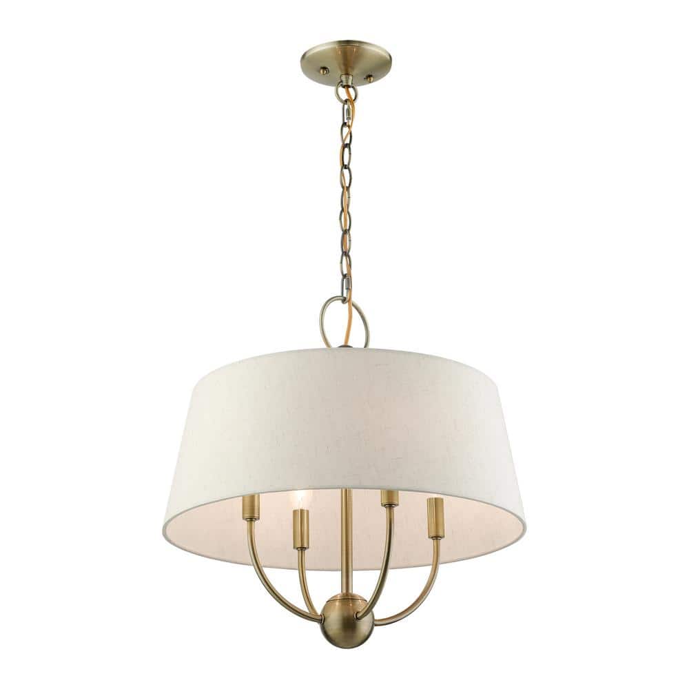 Cartwright Antique Brass Drum Pendant with Oatmeal Shade