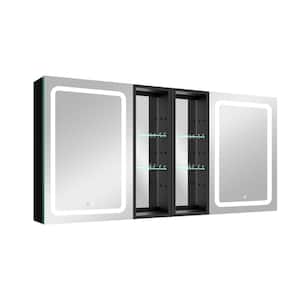 60 in. W x 30 in. H Large Rectangular Black Aluminum Surface Mount Medicine Cabinet with Mirror and 4-Doors