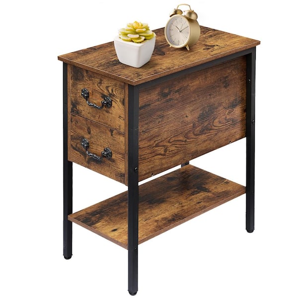 VECELO Brown End Table, Narrow Chairside Table 2-Drawers and VECELO Brown End Table, Narrow Chairside Table 2-Drawers and
