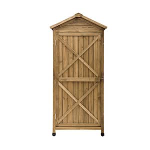 Linda 18 in. W x 25.20 in. D x 61.60 in. H Natural Brown Fir Wood Outdoor Storage Cabinet