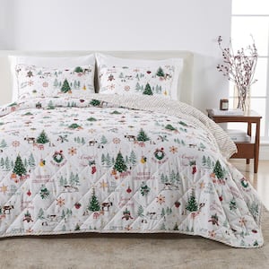 Jolly Spirit Cheerful Colorful Christmas 2 Piece Microfiber Polyester Quilt Set, Twin / Twin XL