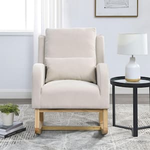 Modern Accent Beige Fabric Armchair with 1-Lumbar Pillow and 2-Side Pockets