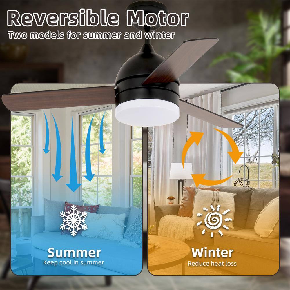48 in. Black Steel Ceiling Fan with Brown ABS Blades and LED Light