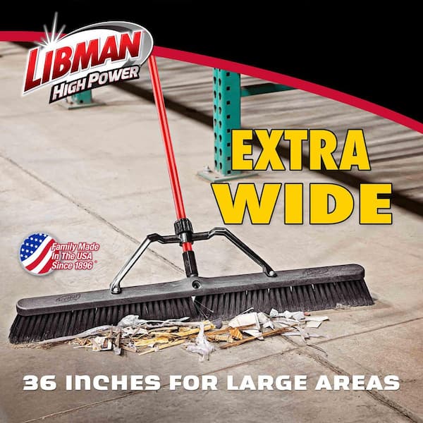 36 in. High Power Smooth Surface Push Broom Set with Brace and 60 in. Steel Handle