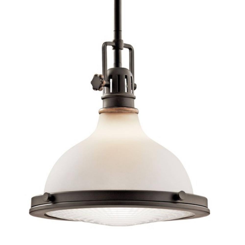 Olde Bronze Vintage Bowl Pendant Light with Satin Etched White Glass