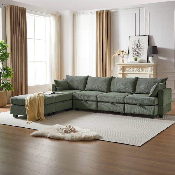 J&E Home 120 in. Armless 5-piece L Shaped Loop Yarn Fabric