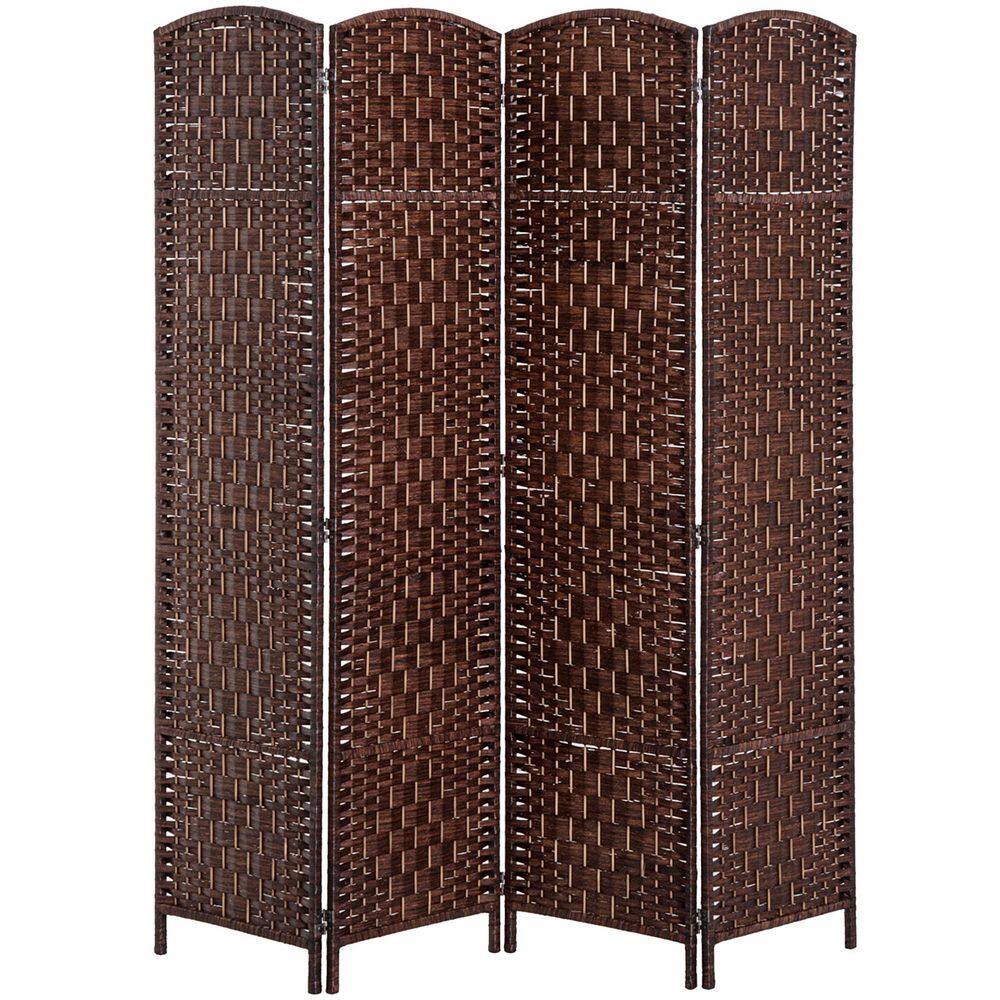 6 ft. Tall Chestnut Brown Wicker Weave 4-Panel Room Divider Privacy Screen