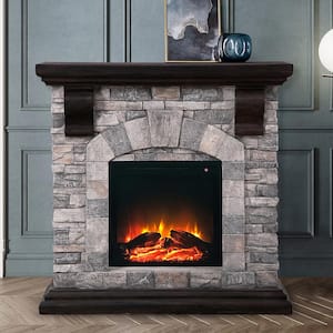 40 in. Freeing Electric Fireplace with Stone Mantel in Gray