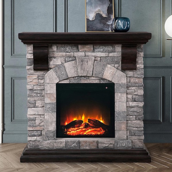 40 In. Freeing Electric Fireplace With Stone Mantel In Gray Klod2006 - The  Home Depot