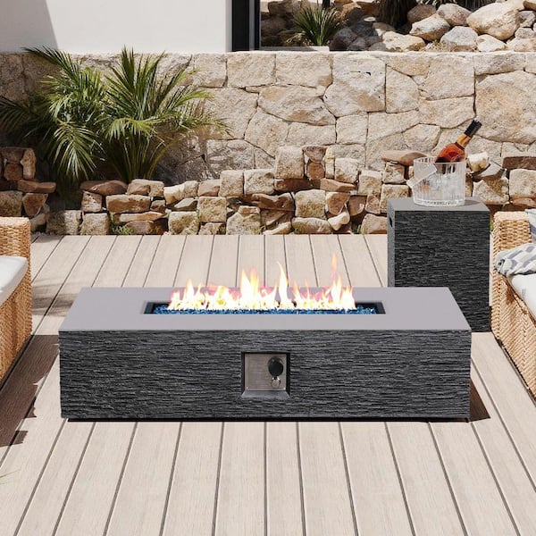 56 in. 50000BTU Outdoor Dark Gray Round Magnesium Oxide Fire Pit Table with Propane Tank Cover