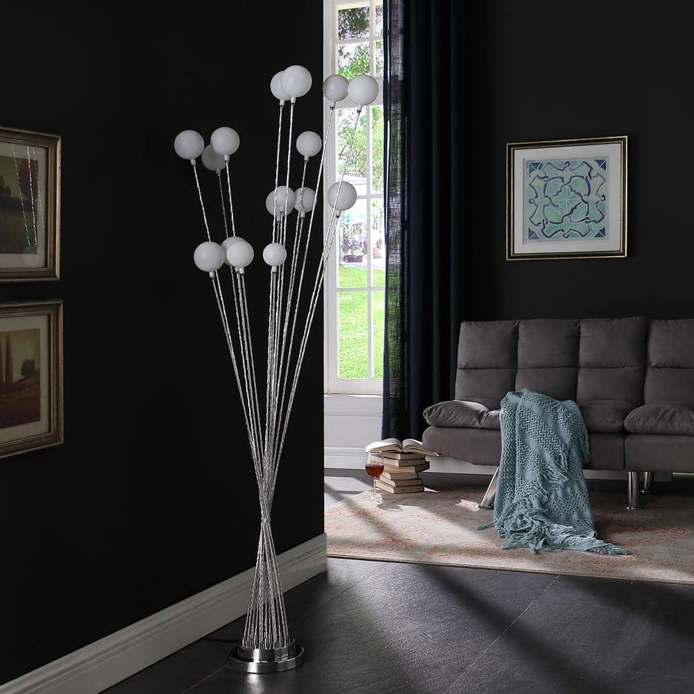 61.5" Silver Chrome Multi-Arm LED Floor Lamp with Glass Orbs