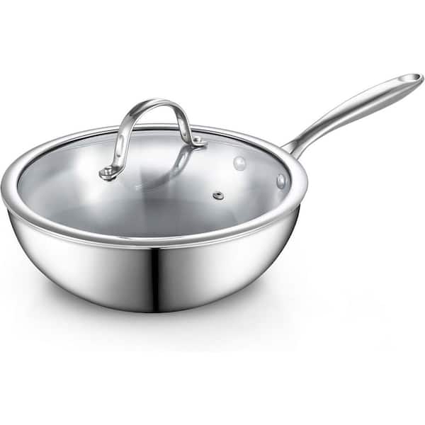 Cooks Standard 10.5 inch Multi-Ply Clad Stainless Steel Wok with Lid, Induction Compatible