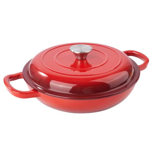 3 qt. Round Cast Iron Dutch Oven in Red with Lid, Non Stick Enameled