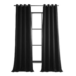 Essential Black Faux Linen Grommet 50 in. W x 108 in. L Room Darkening Curtain (Single Panel)