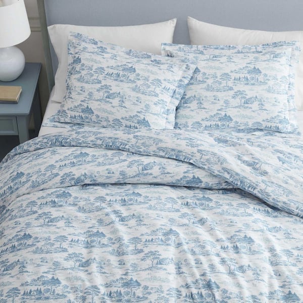 MARTHA STEWART Farmhouse Toile 3-Piece White/Blue Quartz/Mtn Range