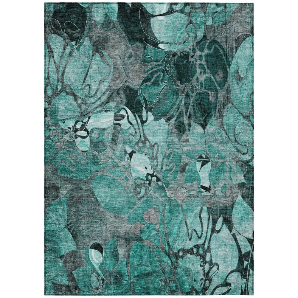 Teal Blue, Black, Gray 9 ft. x 12 ft. Woven Abstract Polyester Rectangle Indoor / Outdoor Area Rug price history on PriceWatchPro