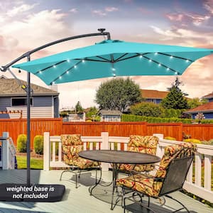 8.2 ft. x 8.2 ft. Outdoor Cantilever Umbrella, Square 32 Solar LED Lights, Hanging Lighted Umbrella in Lake Blue