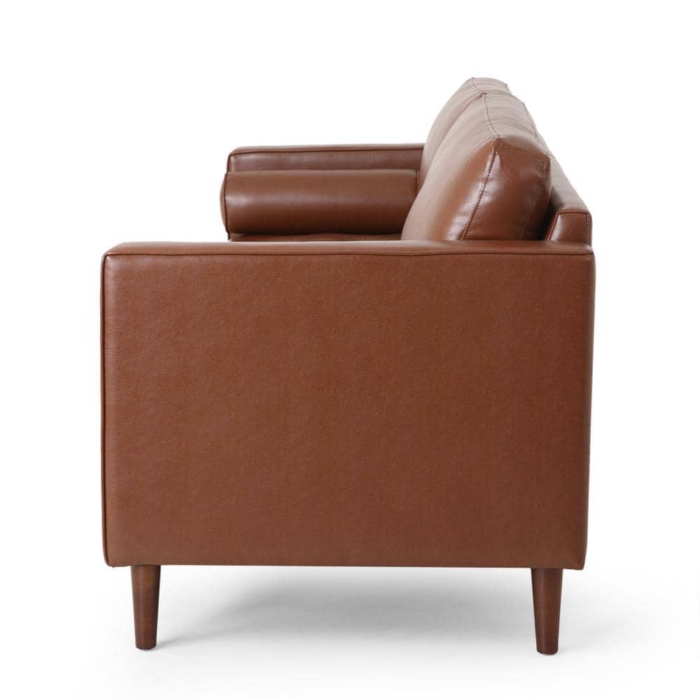 Cognac Brown Faux Leather Tufted 3-Piece Sofa and Club Chair Set