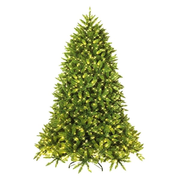 Costway 6 ft. Pre-Lit PVC Dunhill Artificial Christmas Tree Hinged 8 Flash Modes with 650 LED Light