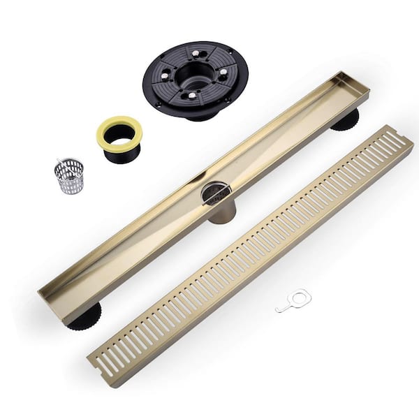 24 in. Stainless Steel Linear Shower Drain with Strainer in Brushed Gold