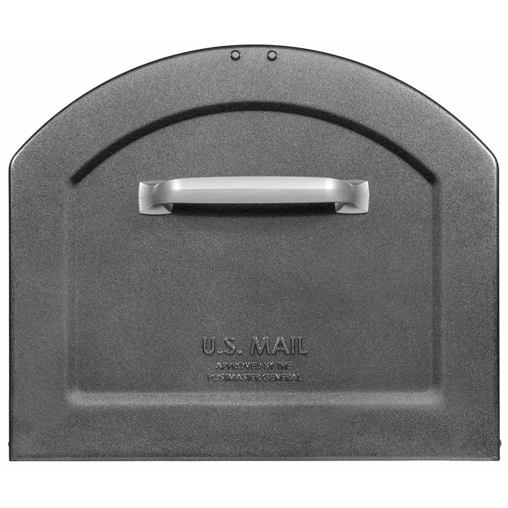Centennial Pewter Steel Post Mount Mailbox with Red Flag