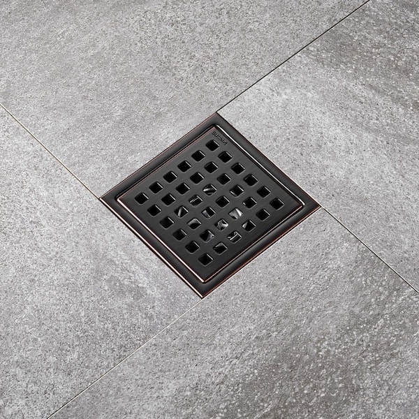 4 in. x 4 in. Stainless Steel Square Shower Floor Drain in Oil Rubbed Bronze