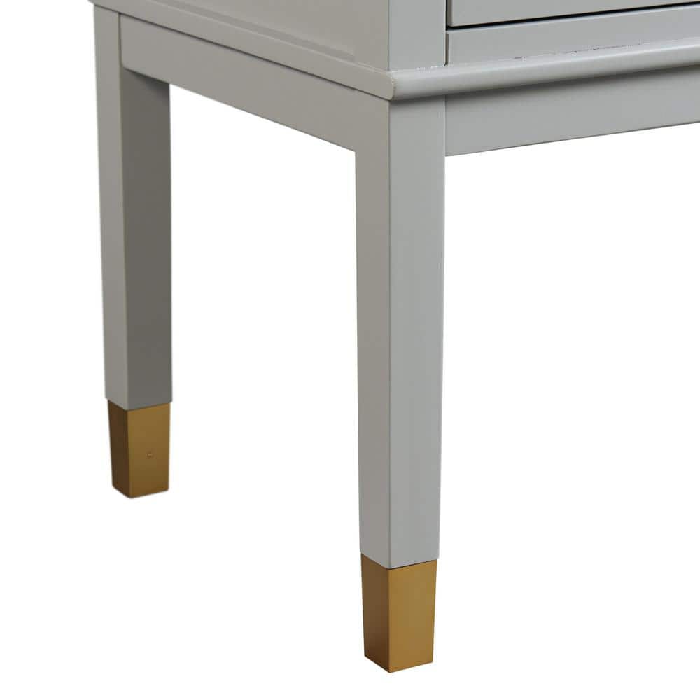 Modern Gray Rectangular Side Table with USB Port and Storage