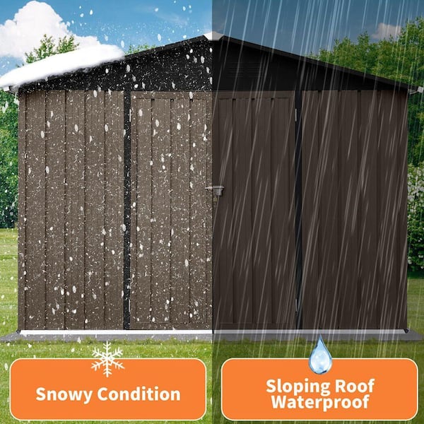 ToolCat 8 ft. D x 6 ft. W Metal Garden Shed, Brown/Black