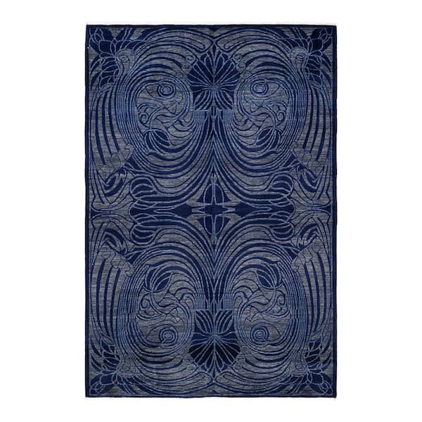 Solo Rugs Eclectic One-of-a-Kind Contemporary Blue 6 ft. 1 in. x 9 ft. 1 in. Striped Area Rug