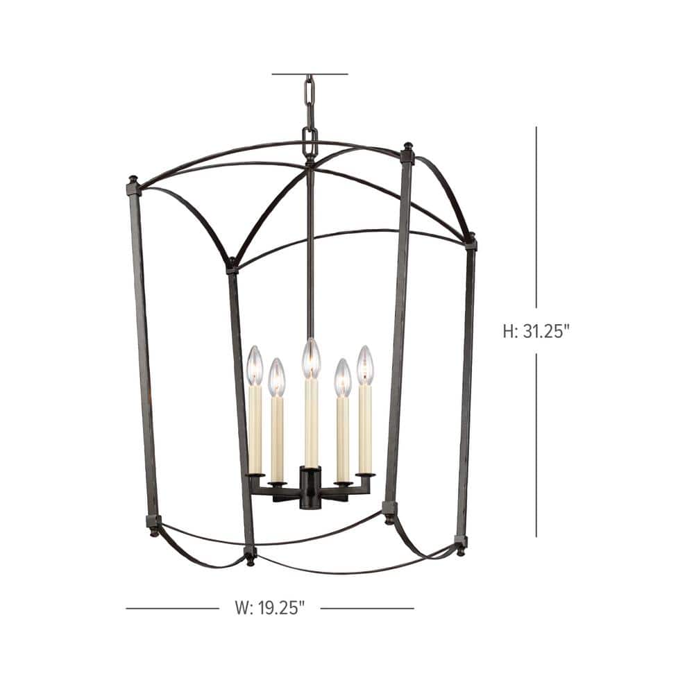 Thayer Graceful Curved 5-Light Chandelier in Smith Steel