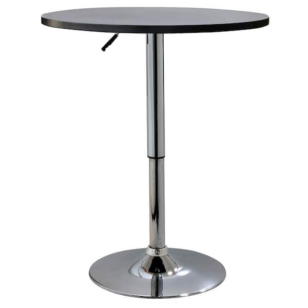 AmeriHome Classic 24 in. Round, Black and Chrome, MDF Wood Top, Adjustable Height Bistro Table (Seats 2)
