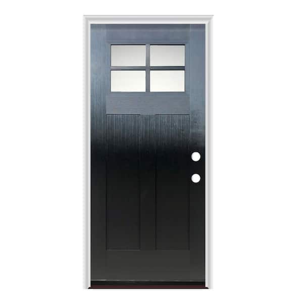 GENESIS ENTRIES 36 in. x 80 in. Left-Hand/Inswing Craftsman 4 Lite 1/4 Toplite Clear Glass Black Fir Fiberglass Prehung Door PVC Frame