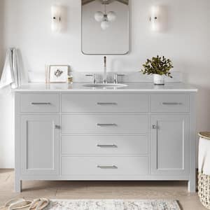 Bristol 61 in. W x 22 in. D x 35.25 in. H Freestanding Bath Vanity in Grey with White Marble Top